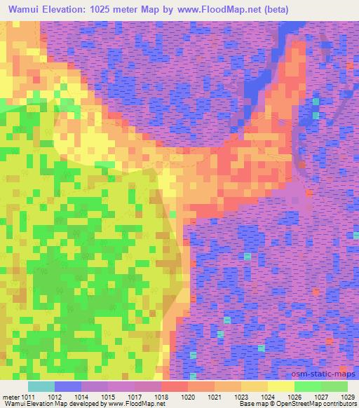 Wamui,Zambia Elevation Map