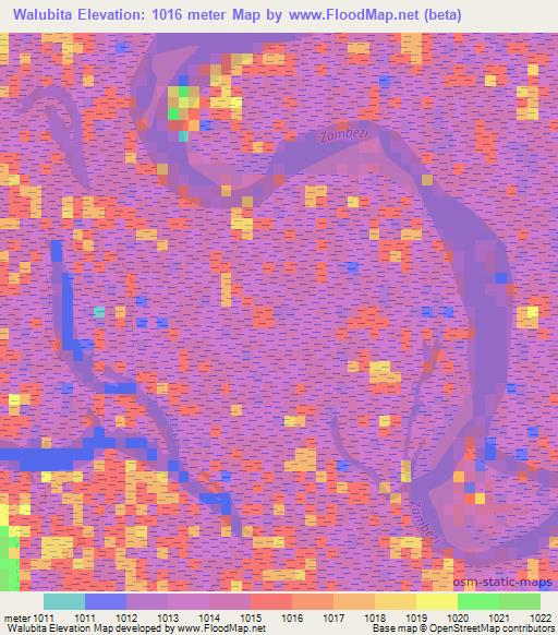 Walubita,Zambia Elevation Map