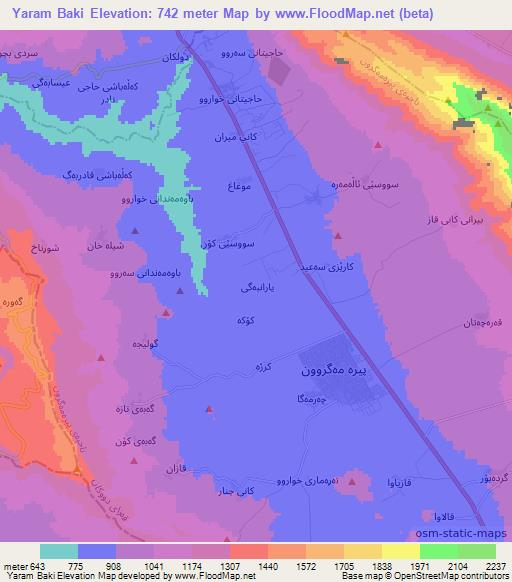 Yaram Baki,Iraq Elevation Map