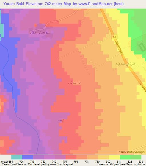 Yaram Baki,Iraq Elevation Map