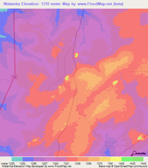 Walamba,Zambia Elevation Map