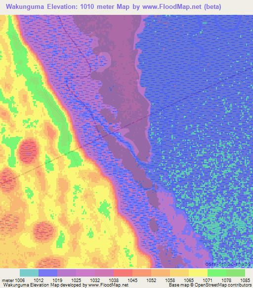 Wakunguma,Zambia Elevation Map