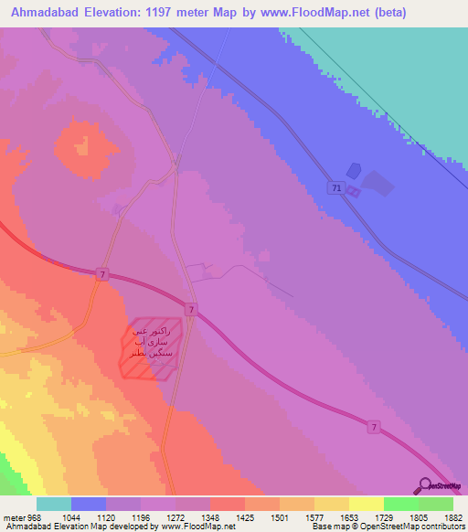 Ahmadabad,Iran Elevation Map