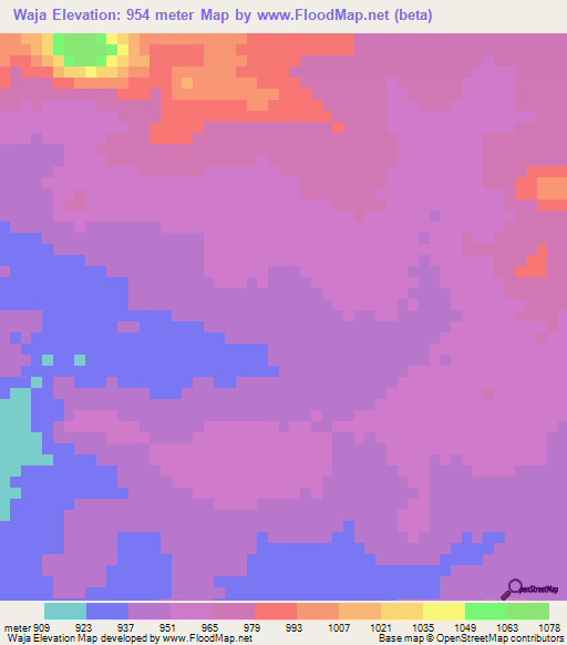 Waja,Zambia Elevation Map