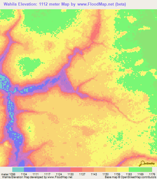 Wahila,Zambia Elevation Map