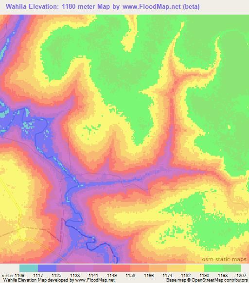 Wahila,Zambia Elevation Map