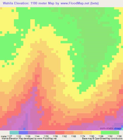 Wahila,Zambia Elevation Map