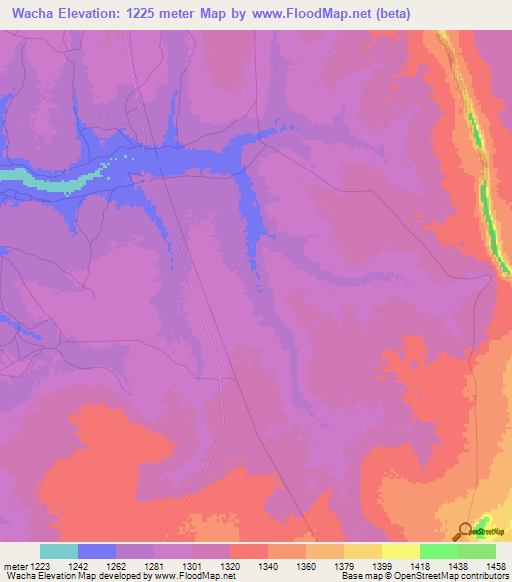 Wacha,Zambia Elevation Map