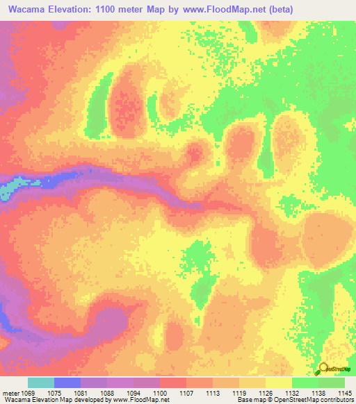 Wacama,Zambia Elevation Map