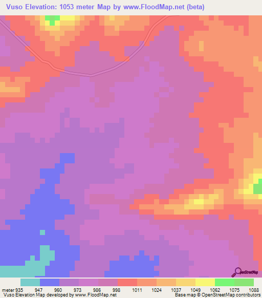 Vuso,Zambia Elevation Map