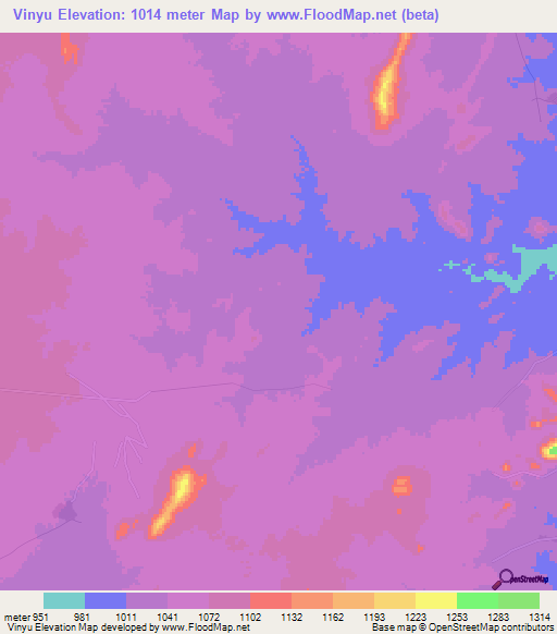 Vinyu,Zambia Elevation Map