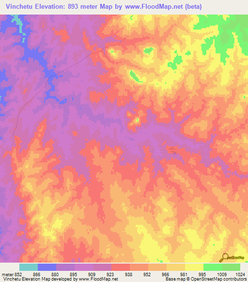 Vinchetu,Zambia Elevation Map