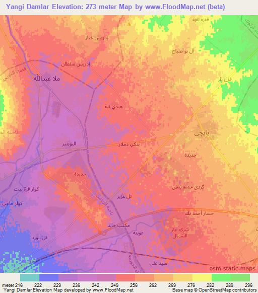 Yangi Damlar,Iraq Elevation Map