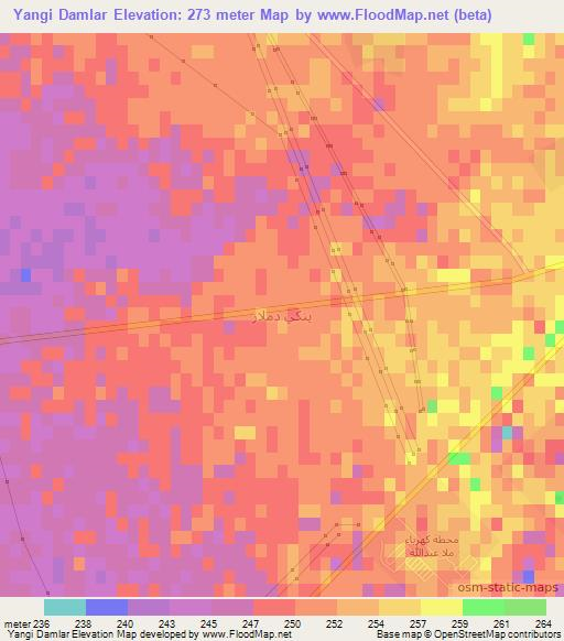 Yangi Damlar,Iraq Elevation Map