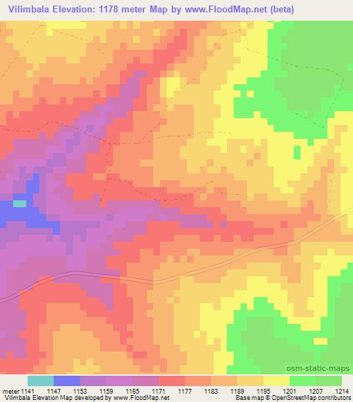 Vilimbala,Zambia Elevation Map