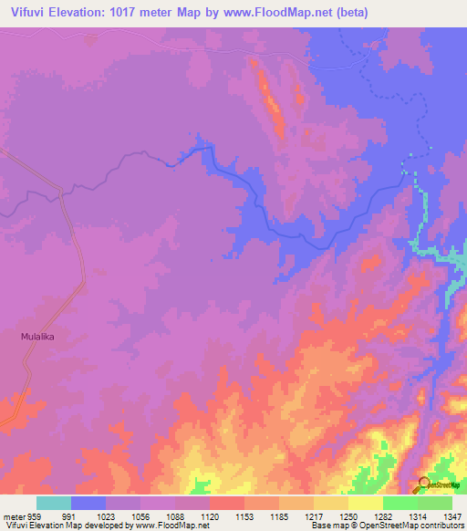 Vifuvi,Zambia Elevation Map