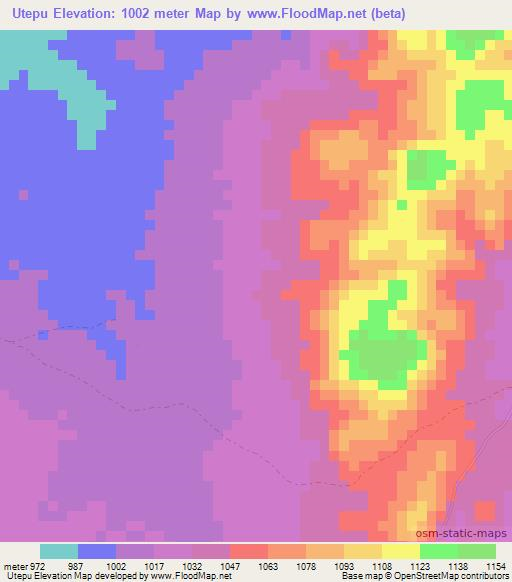 Utepu,Zambia Elevation Map