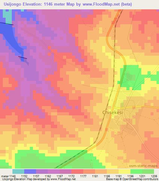 Usijongo,Zambia Elevation Map