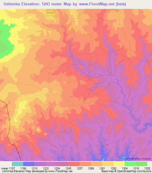 Ushimba,Zambia Elevation Map