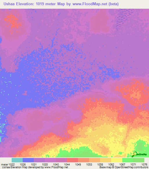 Ushaa,Zambia Elevation Map