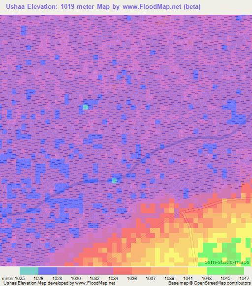 Ushaa,Zambia Elevation Map