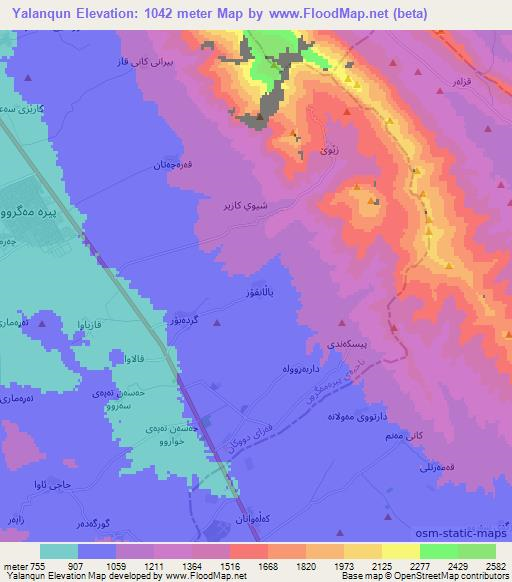 Yalanqun,Iraq Elevation Map