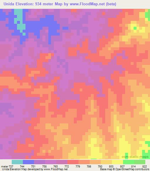 Unida,Zambia Elevation Map