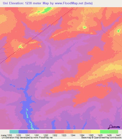 Uni,Zambia Elevation Map