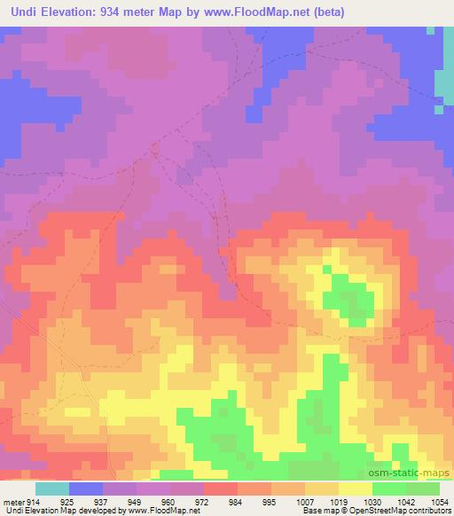 Undi,Zambia Elevation Map