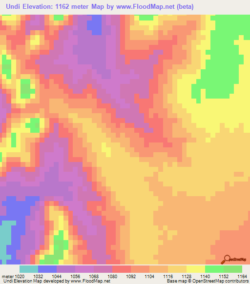 Undi,Zambia Elevation Map