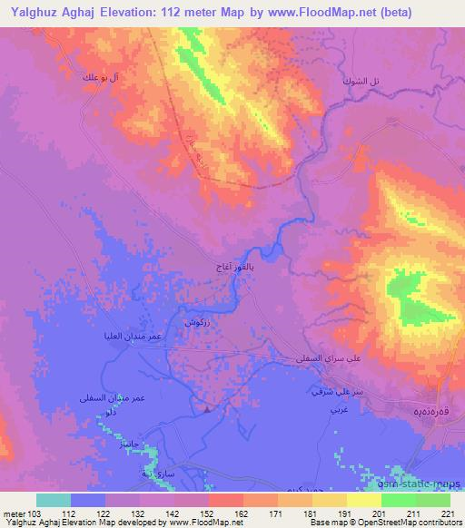 Yalghuz Aghaj,Iraq Elevation Map