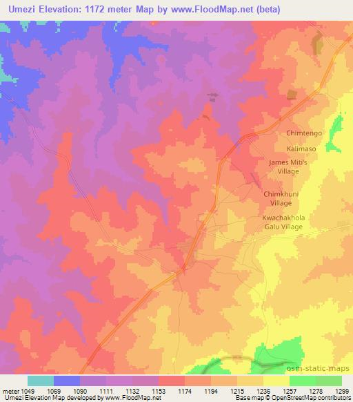 Umezi,Zambia Elevation Map