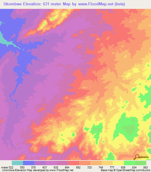 Ukombwe,Zambia Elevation Map