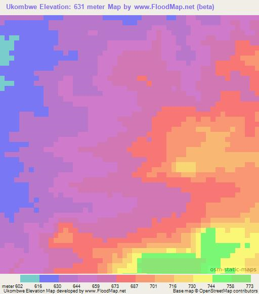 Ukombwe,Zambia Elevation Map