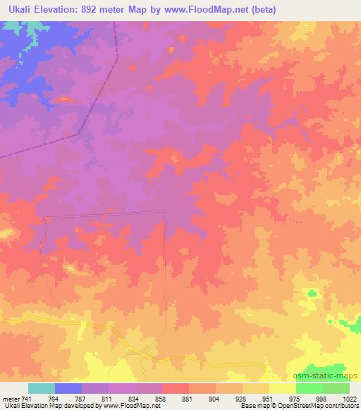 Ukali,Zambia Elevation Map