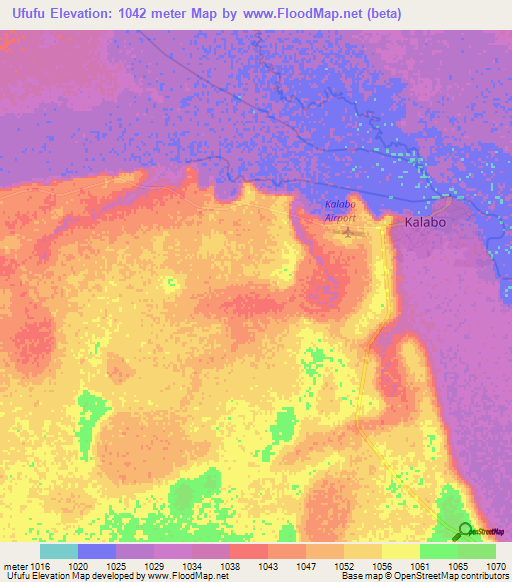 Ufufu,Zambia Elevation Map