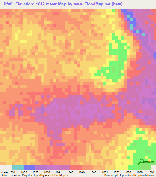 Ufufu,Zambia Elevation Map