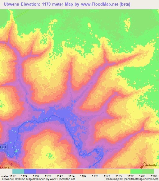 Ubwenu,Zambia Elevation Map