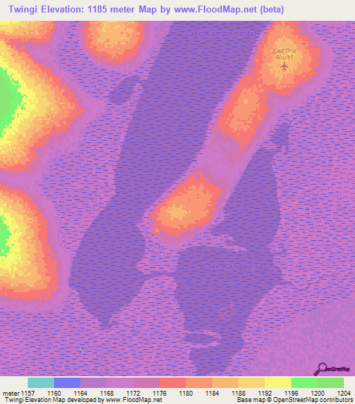 Twingi,Zambia Elevation Map