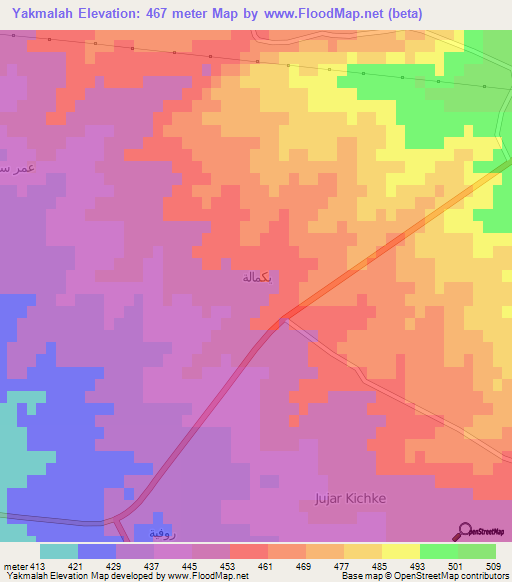 Yakmalah,Iraq Elevation Map