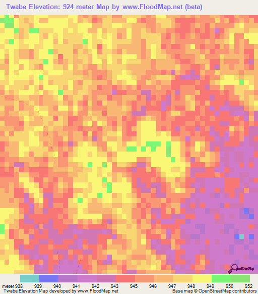 Twabe,Zambia Elevation Map