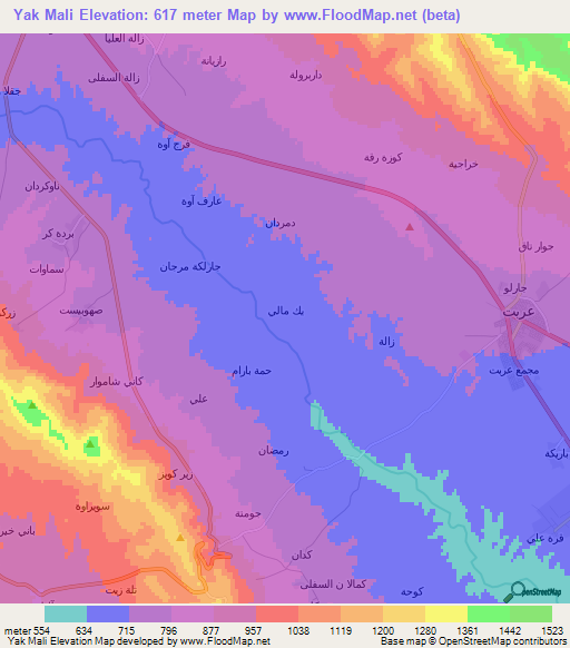 Yak Mali,Iraq Elevation Map