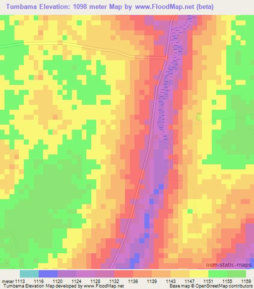 Tumbama,Zambia Elevation Map