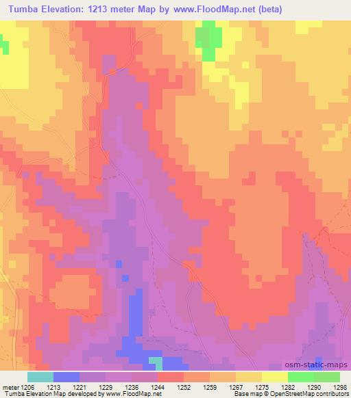 Tumba,Zambia Elevation Map