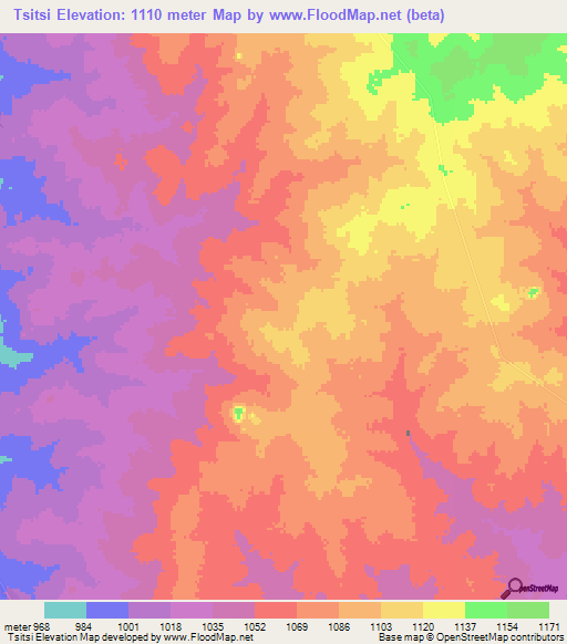 Tsitsi,Zambia Elevation Map