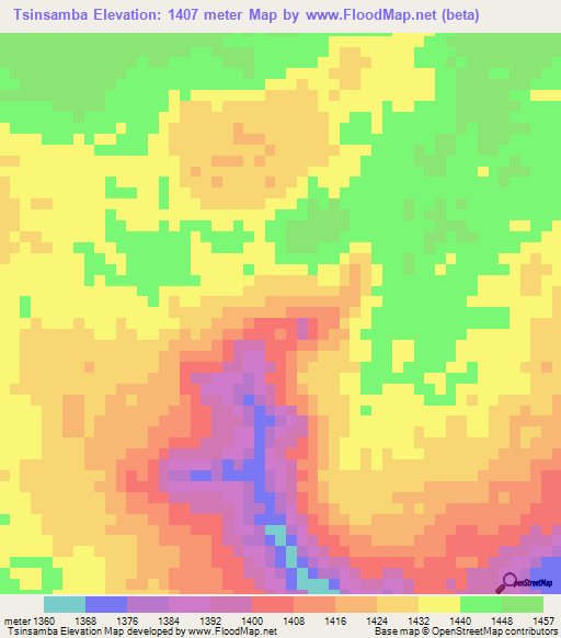 Tsinsamba,Zambia Elevation Map