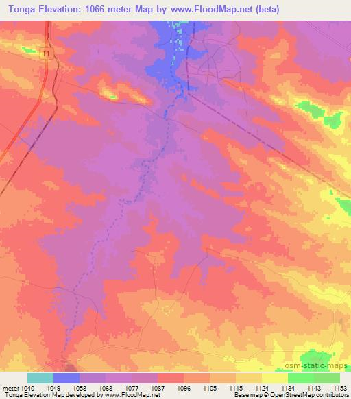 Tonga,Zambia Elevation Map