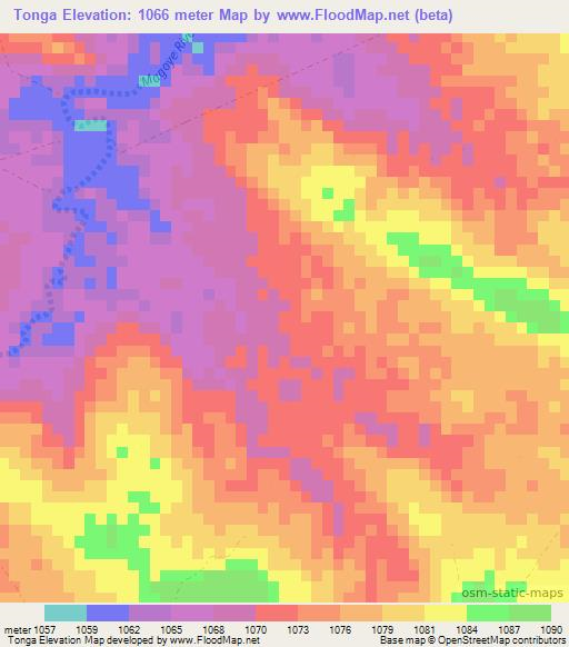 Tonga,Zambia Elevation Map