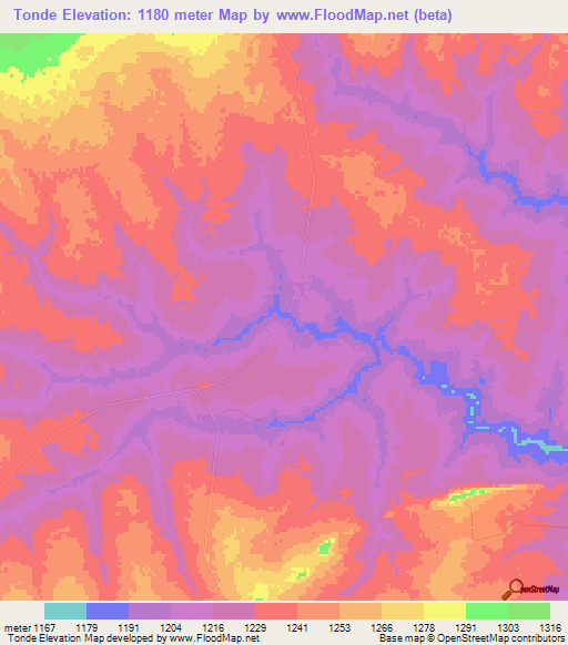 Tonde,Zambia Elevation Map