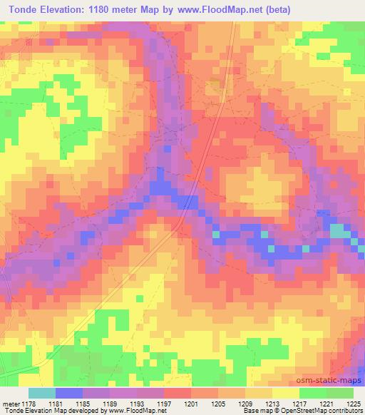 Tonde,Zambia Elevation Map